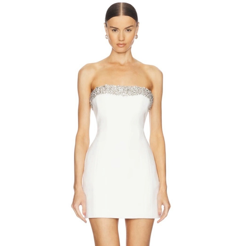 New ALC Elsie Mini Dress Women's Size 8 White Crystals Embellished Luxury $695